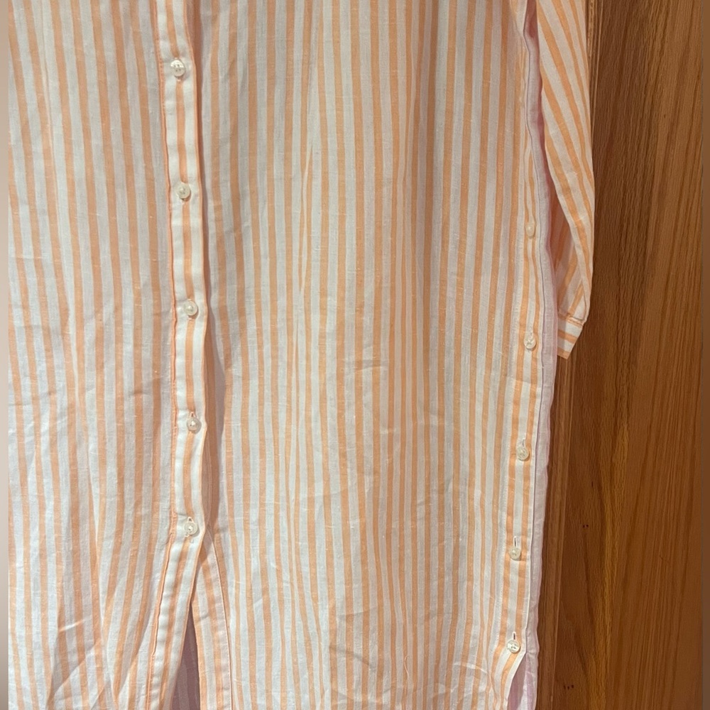 Vilagallo Button-Down Pink/Orange/White Stripe Linen Maxi Shirt Dress Size Large - Picture 7 of 11